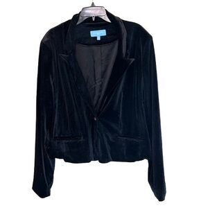Draper James Black Velvet Blazer Womens Size 2X One Button Closure Whimsygoth
